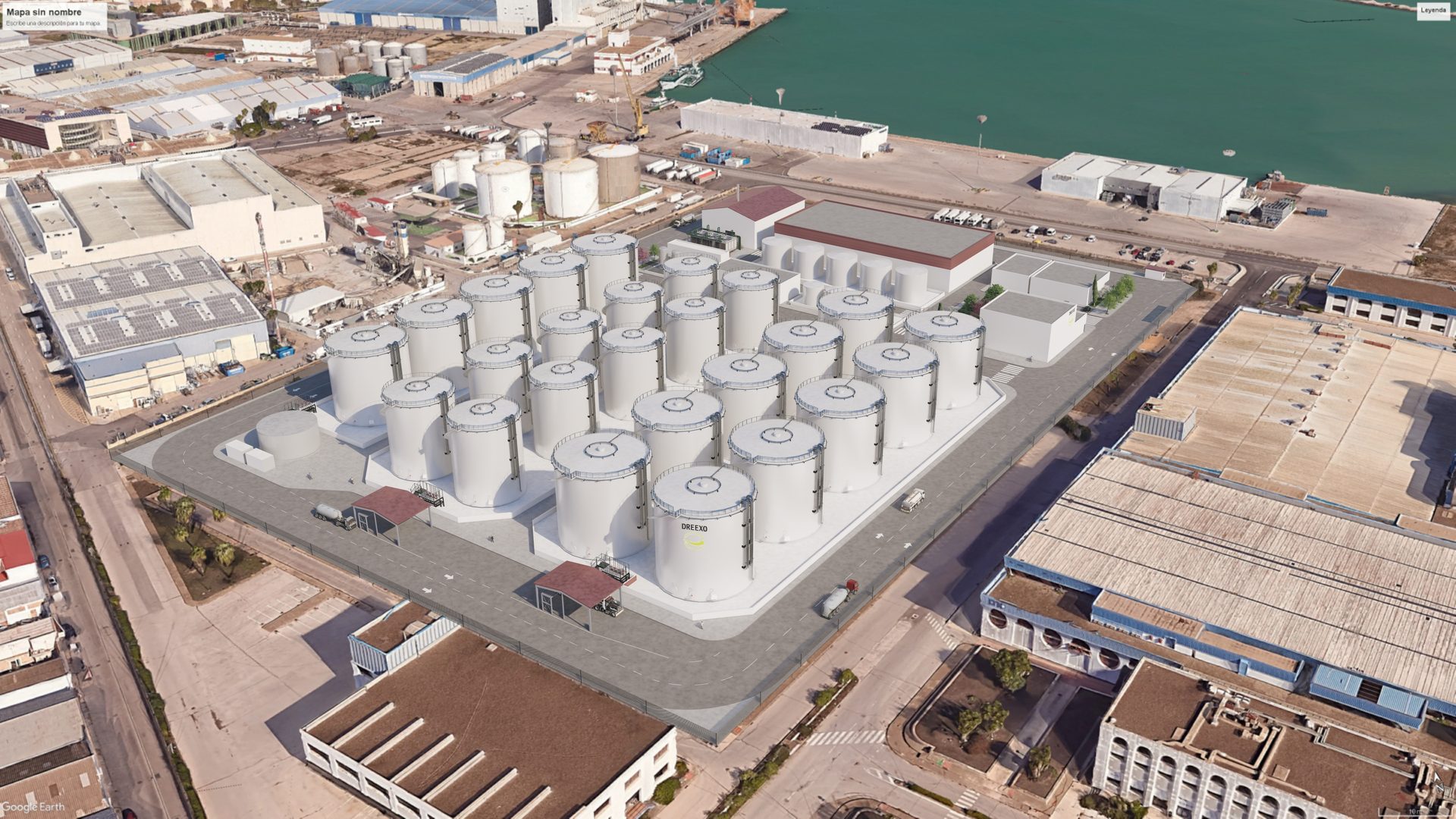 Aerial render of the Dreexo Energy site, Port of Cádiz Free Zone